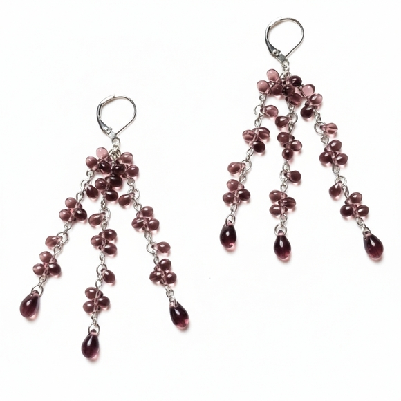 Earrings 3" NEW Drop Dangle Purple Teardrop Silver Rhodium Plated Vintage USA - Picture 7 of 10